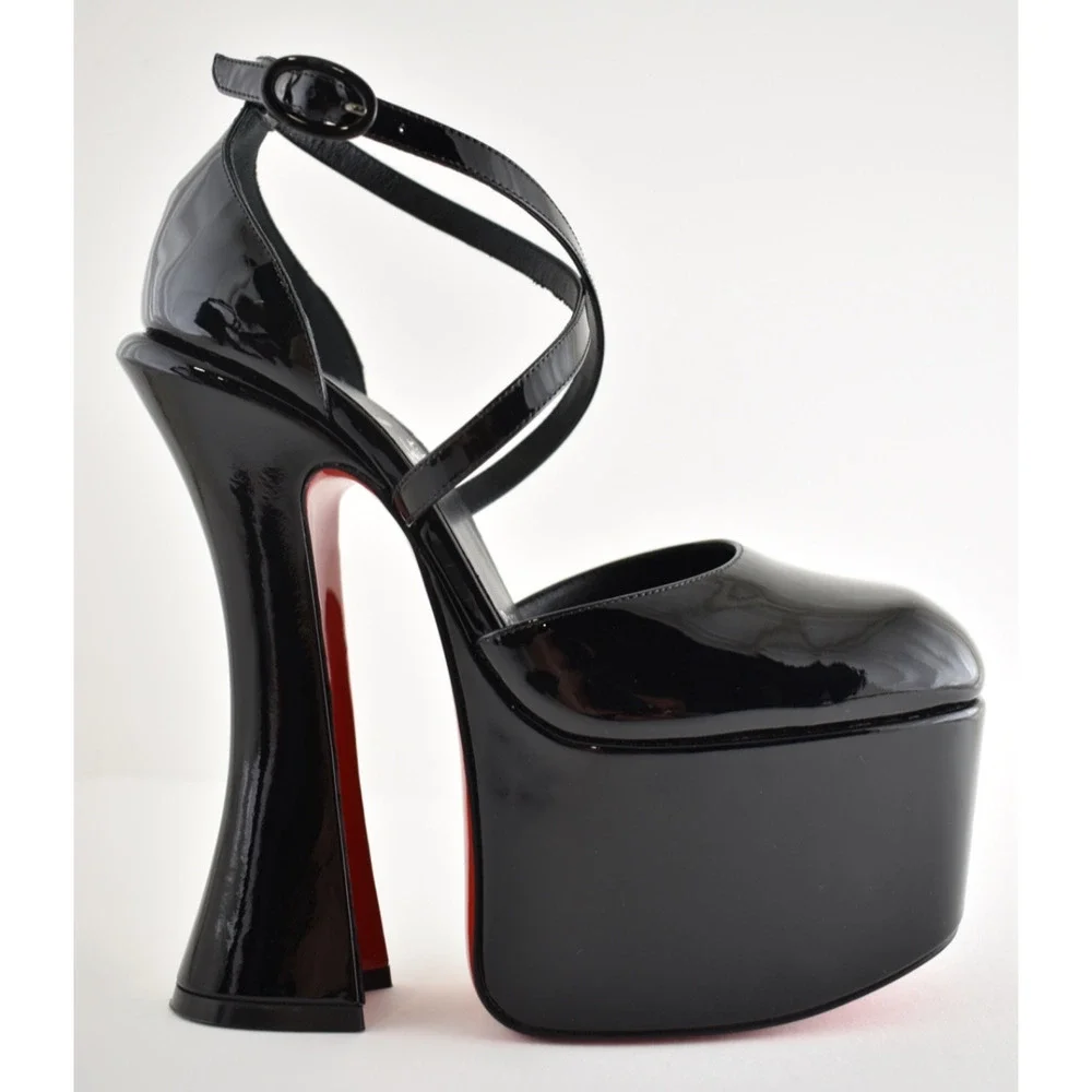 Christian Louboutin Aquadorcet 160 Black Patent Platform Strap Heel Pump 37